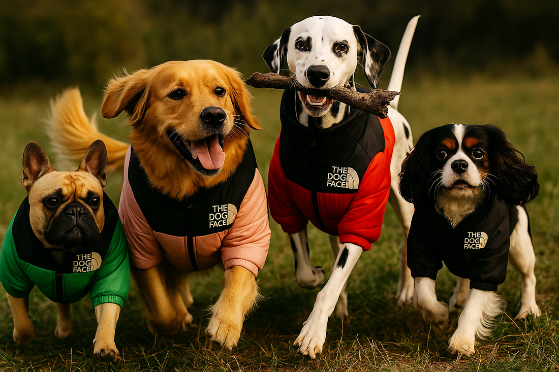 chiens heureux jouant au chaud grâce à la doudoune Pet-house